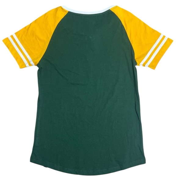 GREEN BAY PACKERS WOMENS GREEN GOLD LACE UP SHORT SLEEVE T-SHIRT SIZE SMALL - Picture 4 of 6